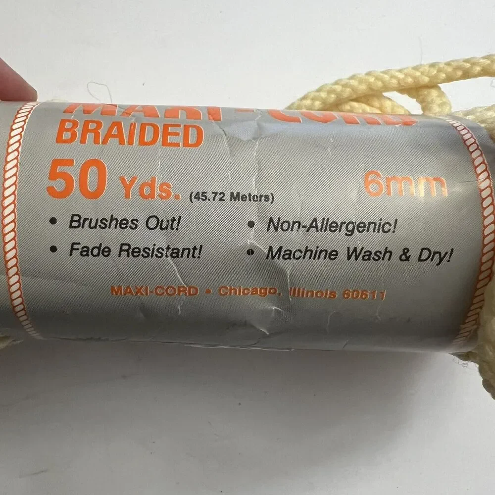 Vintage Maxi Cord Braided 6mm 50 Yards Macrame Crafting Knotting Weaving Beige